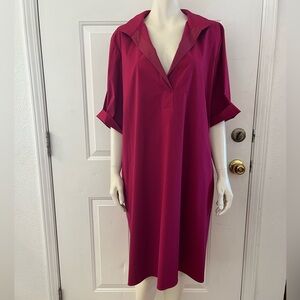Lafayette 148 Woman's Plus-Size Fuchsia Pink Split-Neck Midi Shirt Dess Sz XXL